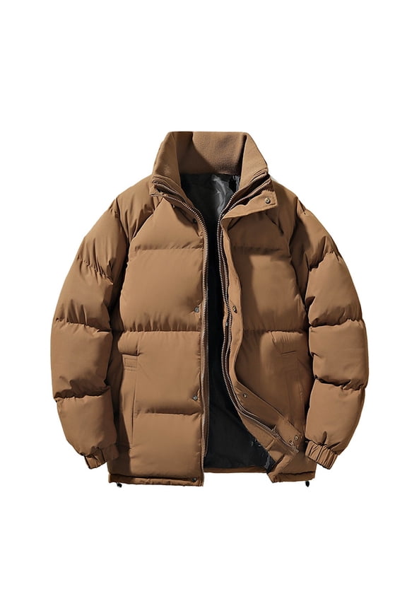 Meresysid Men Winter Suede Down Jacket Windproof Lightweight Packable Puffer Jacket Fashion Warm Coat Business Jacket Coffee