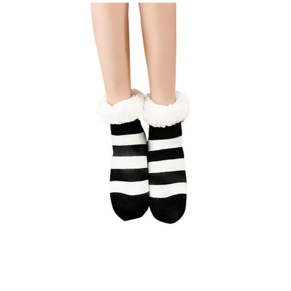 ZACPNCV Men and Women Socks Winter Warm Soft Thick Comfy Fleece Lined Non Slip Home Socks Black Free Size