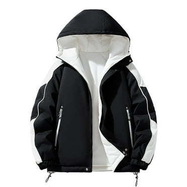 ZACPNCV Men's Stitching Drawstring Hooded Slim Fashion Jacket Coat Outwear Black