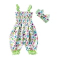 thumbnail image 1 of ZACPNCV Newborn Baby Girls Summer Jumpsuit Sleeveless Outfit Print Strap Romper One Piece Jumpsuit Headband 2PC Spring Summer Clothes Set Easter Day Green 6-12 Months, 1 of 6
