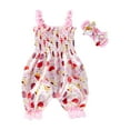 thumbnail image 1 of ZACPNCV Newborn Baby Girls Summer Jumpsuit Sleeveless Outfit Print Strap Romper One Piece Jumpsuit Headband 2PC Spring Summer Clothes Set Pink 12-24 Months, 1 of 9