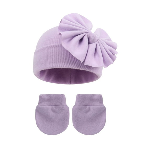 ZACPNCV Newborn Baby Hats and Mittens Set Bow Baby Beanie No Scratch Cotton Infant Caps Gloves Newborn Hats for Boys Girls Watermelon Red Free Size