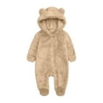 thumbnail image 1 of Meresysid Newborn Baby Jumpsuit Hooded Fleece Rompers Long Sleeve Onesies Outwear Outfits Khaki, 1 of 4