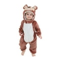 thumbnail image 1 of Meresysid Newborn Boys Girls Cute Romper Long Sleeve Hooded Jumpsuit Cute Flannel Clothes Brown, 1 of 9