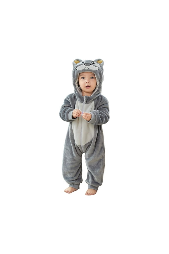 Newborn Boys Girls Cute Romper Long Sleeve Hooded Jumpsuit Cute Flannel Clothes Gray
