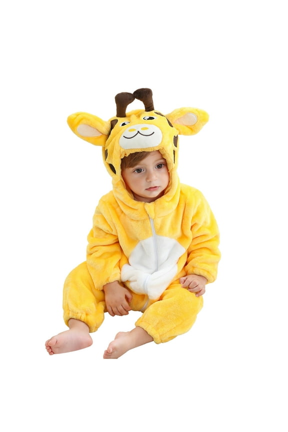 Newborn Boys Girls Cute Romper Long Sleeve Hooded Jumpsuit Cute Flannel Clothes Yellow