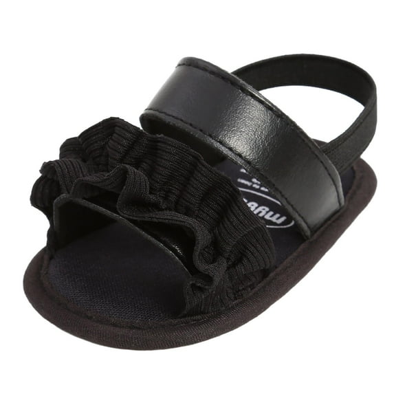 ZACPNCV Newborn Infant Shoes Summer Rose Baby Walking Flat Soft Soled Sandals Black 6-9 Months