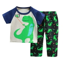 ZACPNCV Pajamas for Toddler Boys Dinosaur Printed Short Sleeve and Pants Sleepwear 2-pieces Kids Summer PJS Green 5-6 Years