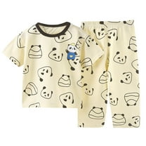 ZACPNCV Pajamas for Toddler Girls Cartoon Printed Short Sleeve and Pants Sleepwear 2-pieces Kids Summer PJS Beige 7-8 Years