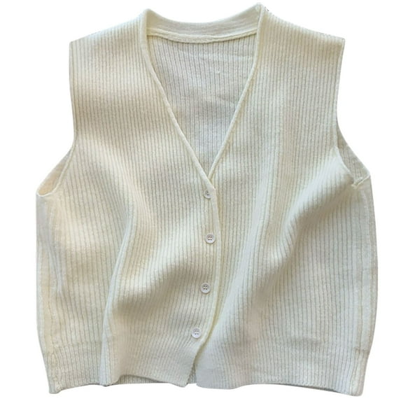 ZACPNCV Sweater Vest Top for Women's Solid Color V-neck Single Breasted Sleeveless Knitted White