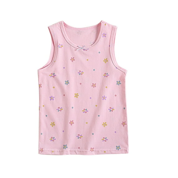 ZACPNCV Tank Top for Girls Summer Crewneck Tank Top Flower Prints Undershirts Underwear Pink 3-4 Years