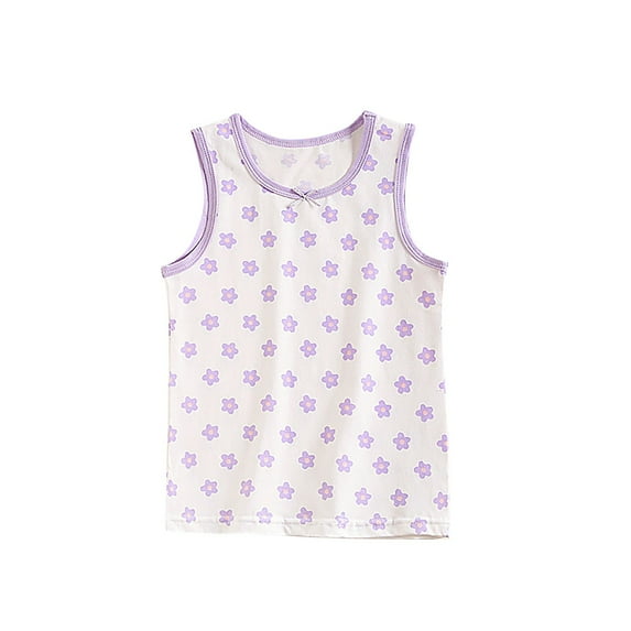 ZACPNCV Tank Top for Girls Summer Crewneck Tank Top Flower Prints Undershirts Underwear Purple 5-6 Years