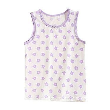 ZACPNCV Tank Top for Girls Summer Crewneck Tank Top Flower Prints Undershirts Underwear Purple 7-8 Years