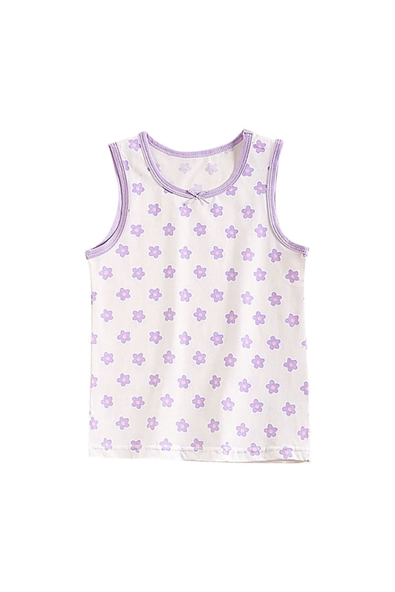 Tank Top for Girls Summer Crewneck Tank Top Flower Prints Undershirts Underwear Purple 9-10 Years