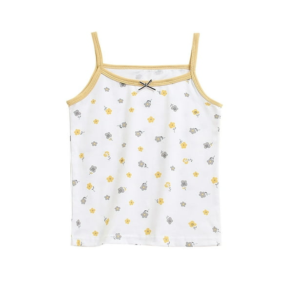 ZACPNCV Tank Top for Girls Summer Crewneck Tank Top Flower Prints Undershirts Underwear White 7-8 Years