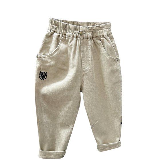 ZACPNCV Toddler Baby Boys Cotton Pull-On Jogger Pants Kids Solid Color Elastic Waist Casual Sweatpants Summer Clothes Khaki 7-8 Years