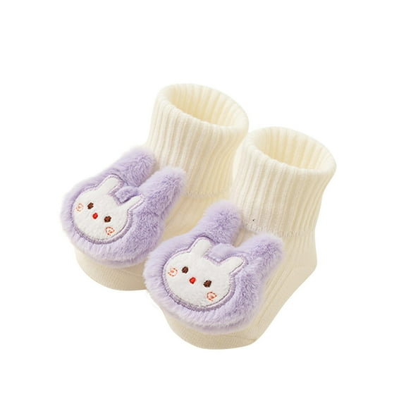 ZACPNCV Toddler Baby Floor Socks Animals Looped Knitted Socks Solid Color Cotton No Slip and Insulation Walking Socks Purple 0-1 Years