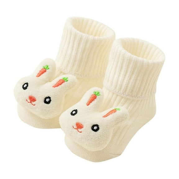 ZACPNCV Toddler Baby Floor Socks Animals Looped Knitted Socks Solid Color Cotton No Slip and Insulation Walking Socks White 0-1 Years