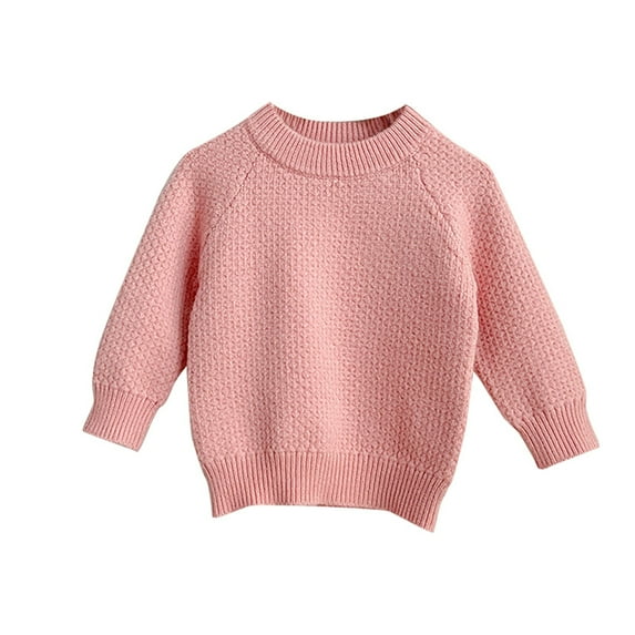 ZACPNCV Toddler Baby Girl Boy Knit Sweater Solid Color Top Long Sleeved Crewneck Sweater Pink 1-2 Years