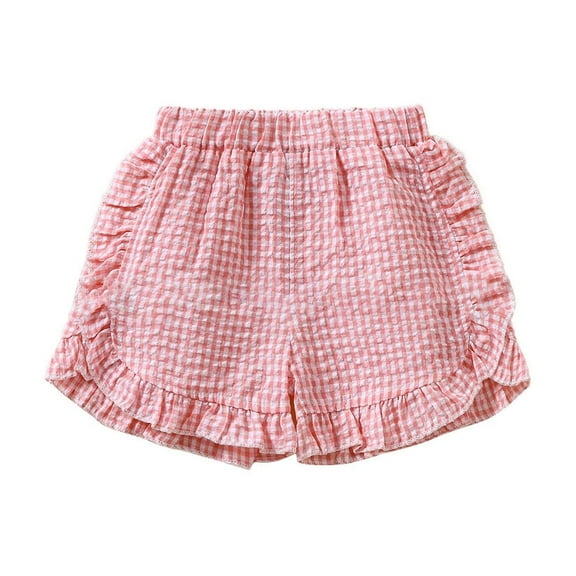 ZACPNCV Toddler Baby Girl Ruffle Shorts Plaid Elastic Waist Seersucker Shorts Pants Bottoms Casual Summer Outfit Pink 9-12 Months