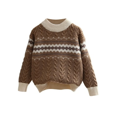 ZACPNCV Toddler Baby Girls Boys Knit Sweater Striped Printed Long Sleeved Crewneck Sweater Brown 7-8 Years