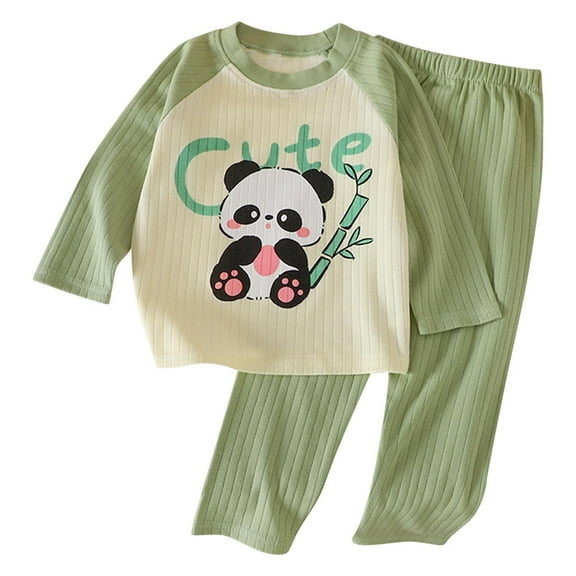ZACPNCV Toddler Baby Girls Pajamas Cotton Cute Long Sleeve Tee Top   Pants Loungewear PJS Clothes Set Green 18-24 Months