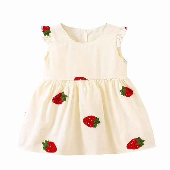 ZACPNCV Toddler Baby Girls Summer Outfit Puff Sleeve Flower Party Dress Smocked Baby Girl Clothes Beige 18-24 Months
