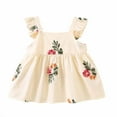 thumbnail image 1 of ZACPNCV Toddler Baby Girls Summer Outfit Puff Sleeve Flower Party Dress Smocked Baby Girl Clothes Beige 18-24 Months, 1 of 8