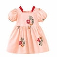 thumbnail image 1 of ZACPNCV Toddler Baby Girls Summer Outfit Puff Sleeve Flower Party Dress Smocked Baby Girl Clothes Pink 18-24 Months, 1 of 9