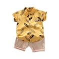 thumbnail image 1 of ZACPNCV Toddler Boys Clothes Kids Print Button Down Shirt Solid Color Shorts Boys Summer Gentleman Suit Outfit Yellow 3-4 Years, 1 of 4