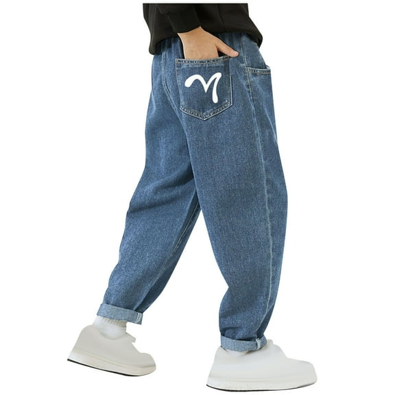 ZACPNCV Toddler Boys Cotton Elastic Waist Denim Pants with Pockets Trousers Casual Joggers Pants Long Jeans Pants Blue 3-4 Years