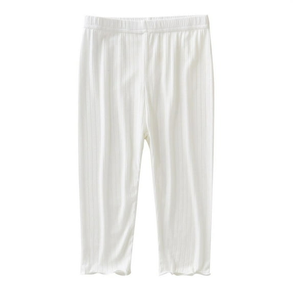ZACPNCV Toddler Boys Girls Cropped Pants Basic Plain Soft Trousers Kids Elastic Waist Summer Cotton Linen Pants White 2-3 Years