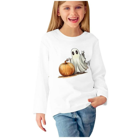 Meresysid Toddler Boys Girls Kids Halloween Long Sleeve Boat Neck T-Shirts Casual Fall Clothes Cute Casual Blouses Multicolor