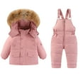 thumbnail image 1 of Meresysid Toddler Boys Girls Snowsuit Bib Snow Pants Winter Outfit Coat Sets Beige, 1 of 8