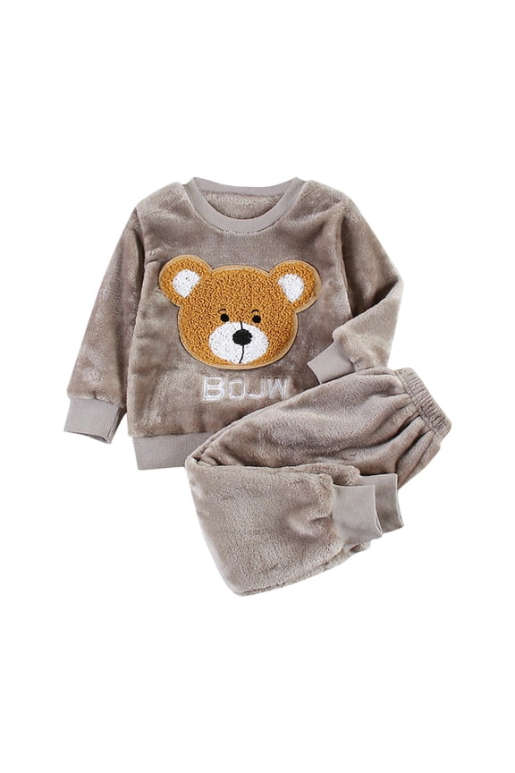 Toddler Boys Girls Winter Fleece Flannel Pajama 2 Piece Set Warm Sleepwear Set Tops and Pants Outfits Khaki