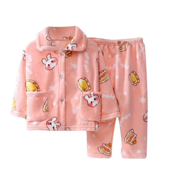ZACPNCV Toddler Boys Girls Winter Fleece Pajama Set Winter Warm Matching Sleepwear Set Tops and Pants Outfits Animals Print Sleepwear Pink 2-3 Years