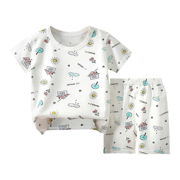 ZACPNCV Toddler Boys Kids Pajama Sets Short Summer Cool Snug Fit Sleepwear PJS 2PC Set Summer Sleepwear Clothes Set White 4-5 Years