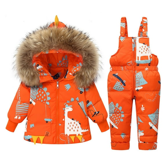 ZACPNCV Toddler Boys Snowsuit Girls Snow Pant And Jacket bib Winter Kids Clothes Coat Orange