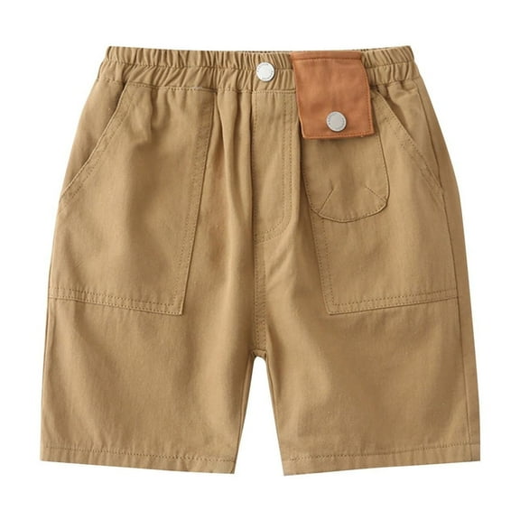 ZACPNCV Toddler Boys Solid Color Cargo Shorts Kids Casual Elastic Waist Shorts Pull On Jogger Summer Shorts with Pockets Khaki 3-4 Years