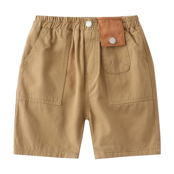 ZACPNCV Toddler Boys Solid Color Cargo Shorts Kids Casual Elastic Waist Shorts Pull On Jogger Summer Shorts with Pockets Khaki 7-8 Years