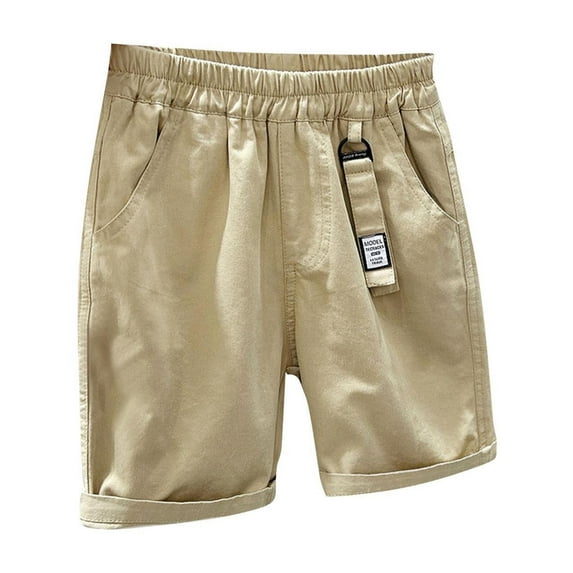 ZACPNCV Toddler Boys Summer Cargo Shorts Kids Cotton Elastic Waist Solid Color Classic Fit Zipper Pockets Casual Shorts Khaki 3-4 Years