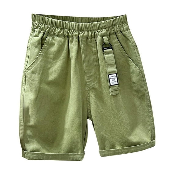ZACPNCV Toddler Boys Summer Cargo Shorts Kids Cotton Elastic Waist Solid Color Classic Fit Zipper Pockets Casual Shorts Olive Green 4-5 Years