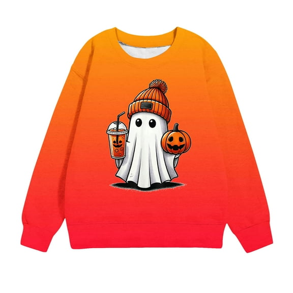 Meresysid Toddler Children's Long Sleeved Halloween Printed Crewneck Top Suitable For Boys And Girls Aged 1-12 T-shirts