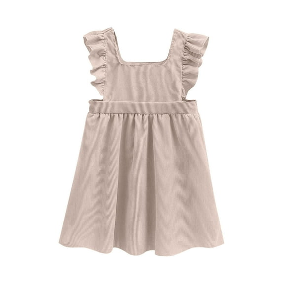 ZACPNCV Toddler Girls Corduroy Ruffle Sleeveless Dress Tutu Dress Baby Girls Summer Princess Dresses Beige 4-5 Years