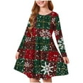 thumbnail image 1 of Meresysid Toddler Girls Dresses Long Sleeve Girls Christmas Printed Stretchy Dress A Line Twirly Skater School Recital Dress Round Neck Dress Green, 1 of 5