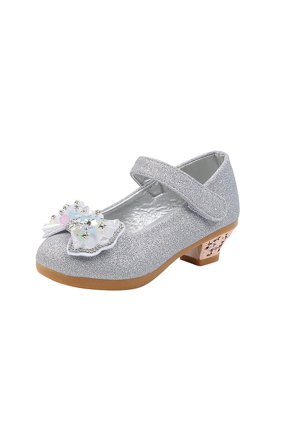 Toddler Girls High Heels Leather Piano Performance Crystal Dress Fashion Model Walk Show Princess Shoes Silver 10 Years