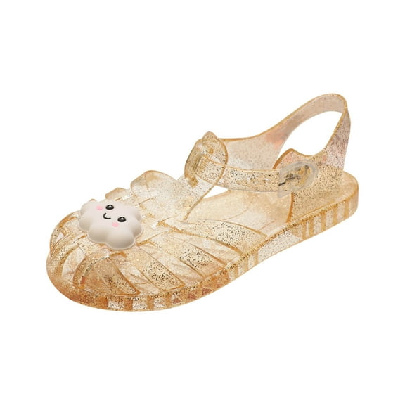 ZACPNCV Toddler Girls Jelly Sandals Soft Unisex Jellies Shoes Rubber Sole Closed Toe Beach Summer Kids Princess Dress Flat Gold 5.5-6 Years