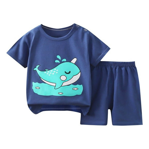 ZACPNCV Toddler Girls Kids Pajama Sets Short Summer Cool Snug Fit Sleepwear PJS Animals Printed 2PC Set Summer Sleepwear Clothes Set Blue 6-12 Months