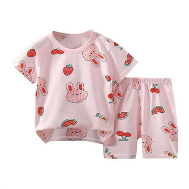 ZACPNCV Toddler Girls Kids Pajama Sets Short Summer Cool Snug Fit Sleepwear PJS Animals Printed 2PC Set Summer Sleepwear Clothes Set Pink 5-6 Years