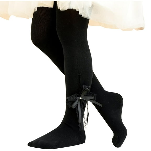 ZACPNCV Toddler Girls Knit Tights with Bow Seamless Mesh Leggings Stockings Cotton Pantyhose Black 3-4 Years